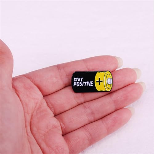 Image of Stay Positive Encouragement Lapel Pins Brooch for Women Teen Girls Boys Cute Funny Novelty Black Yellow Enamel Backpacks Badges Hats BookBags Pin Clothes Accessory Birthday Gift