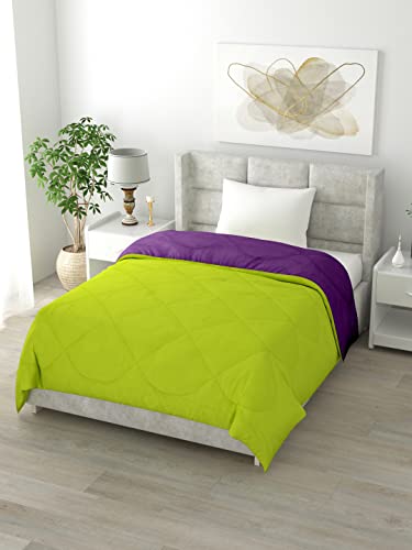 Image of Clasiko Reversible Single Bed Comforter; 60x90 Inches; 200GSM; Material - Cotton; Reversible; Color - Purple & Green; Pack of 1;