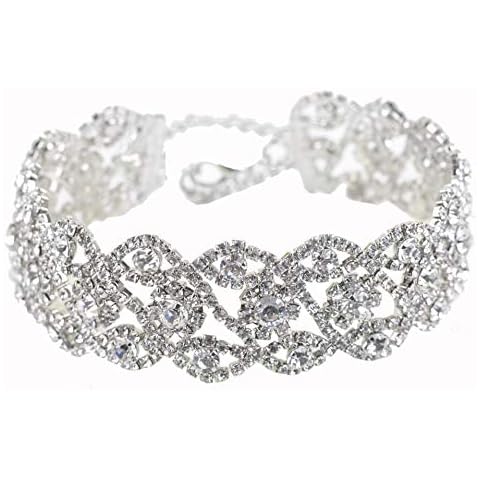 Rhinestone Choker Necklace for Wedding Prom Anniversary Jewelry Adjustable Collar Necklaces Silver Chokers for Women and Girls Cover