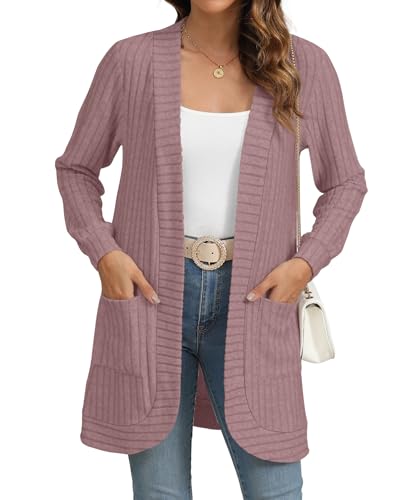 Image of YSYOKOW Cardigan Sweaters for Women Long Sleeve Open Front with Pockets | Long Cardigans for Women Lightweight Soft Casual Dressy Loose Fit Cardigan Sweater with Pockets for Work and Office