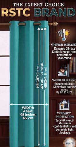 Image of 100% True Blackout Long Door Curtain 9 Feet Long, 300 GSM Heavy Room Darkening Polyester Parda for Bedroom & Living Room, Thermal Insulated Heat & Noise Reducing Panel | (108x47 Inch, Pack of 1Pcs ) Aqua Colour