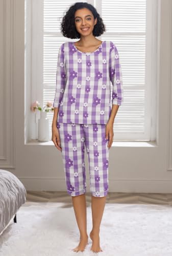 Image of PrinStory Womens Pajama Sets Capri Pjs Soft Lounge Sets XS-4XL