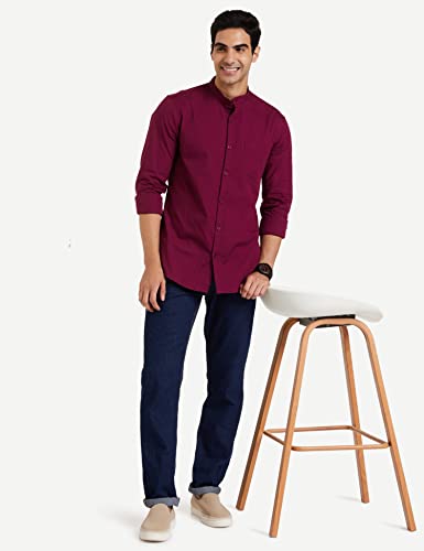 Image of Amazon Brand - Symbol Men's Cotton Shirt | Chinese Collar | Casual | Plain | Full Sleeve | Summer - Regular Fit (Available in Plus Sizes)