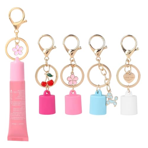 Image of MAYCREATE 4Pcs Keychain Cap, Lipbalm Holder And Sanitizer Bag Charm | Keeps Small Containers Easy to Find, Clips to Bags, Lobster Clasp, Decorative Pendant, Compact Daily Carry