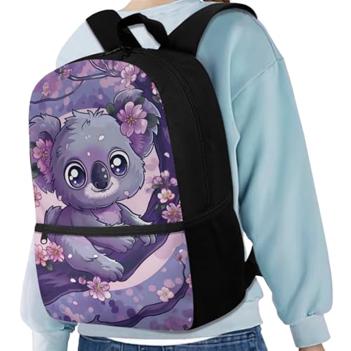 Cherry Blossom Koala Backpack for Girls Kids Backpack with Lunch Box Water Bottle Holder with Strap and Aesthetic Pencil Case 4PCS Set Cute Bookbag with Front Pocket 17 inch Kawaii School Bag2