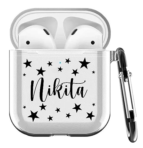 Image of MITZVAH Custom Name Personalised Airpod 2 Case for Airpods 1st and Airpod 2nd Generation Case Cover, Customized Airpods 2 Transparent case with Keychain (Stars-Name)