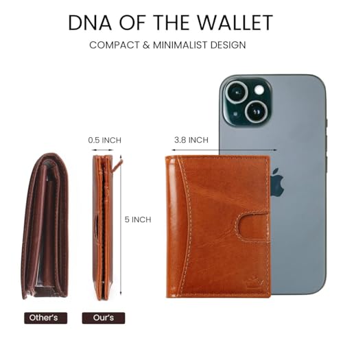 Image of Bifold Minimalist Leather Card Holder Wallet for Men & Women with 8 Card Slots & RFID Blocking