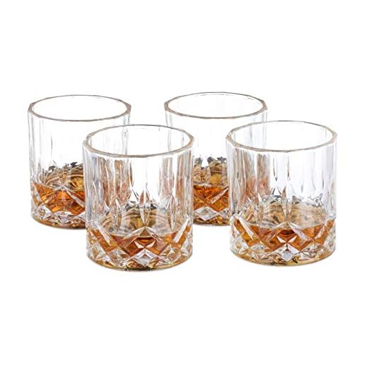 Relaxdays Set de 4 vasos de whisky, 200 ml, Cristal, Diseño elegante, Transparente