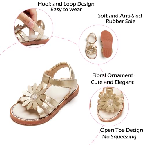Image of PHIRAMIN Toddler Girl Sandals - Flower Girl Dress Shoes Open Toe Little Kid Flats