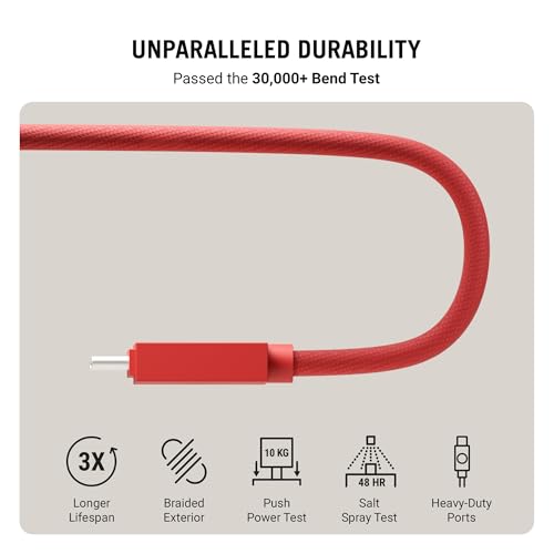 Image of DailyObjects POP 100W Kevlar Core Magnetic Charging Cable | USB Type-C| Fast Charging, 480Mbps Data Transfer | Compatible with Android & iOS Smartphones, Earphones, Tablet /Ipads, Macbook - Red