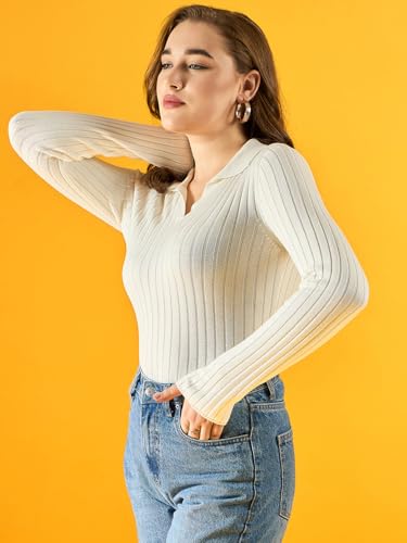 Image of 98 Degree Women Pure Cotton Collar Neck Sweater Has A Full Sleeve & Straight Hem-AW25AZG1165-BLACK