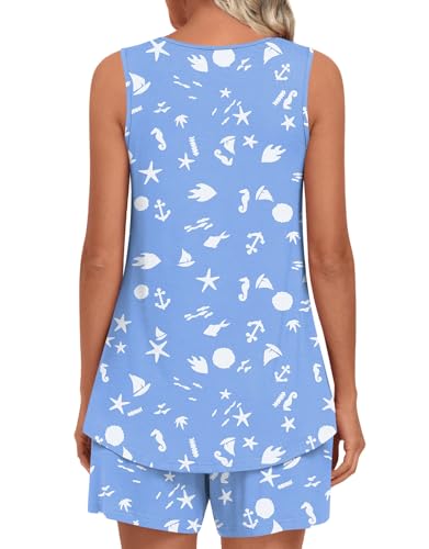 Image of LONGYUAN Womens Sleeveless Pajama Set Soft Summer Lounge Shorts Tank Top Sleepwear with Pockets 2 Piece Set M-3XL