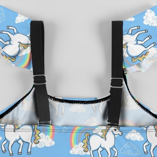 Image of Girls One Piece Swimsuit Cute Alpacas Hearts Stars Ruffles Swimwear Bathing Suits 3-12 Years