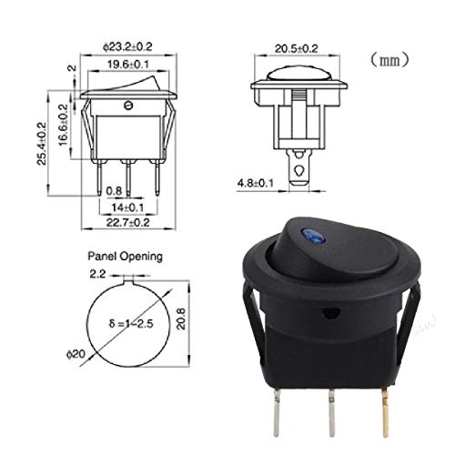 Blue LED Illuminated Round Rocker Switch Toggle Switch Press Button On/Off 12v 20A Car Van Dash Light for Car Auto Boat Truck Trailer Household Appliances, 5 Pack - Image 3