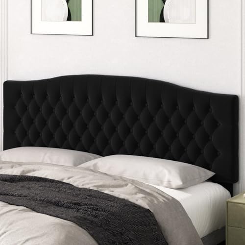 Befurtori King Headboard Only, Upholstered Headboard King for Adjustable Bed Velvet Tufted Wall Mounted Head Board with Solid Wood Legs Head Board, Black