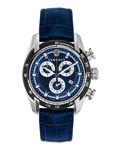 Versace V-Ray Collection Luxury Mens Watch Timepieces with a Blue Strap and Dial Featuring a Stainless Steel Case