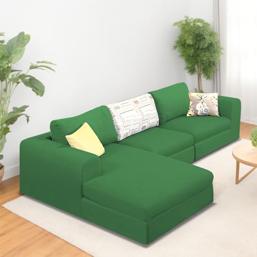 Image of Koza LHS 4 Seater L Shape Sofa Set for Living Room (Green Fabric) Premium Fabric Sofa