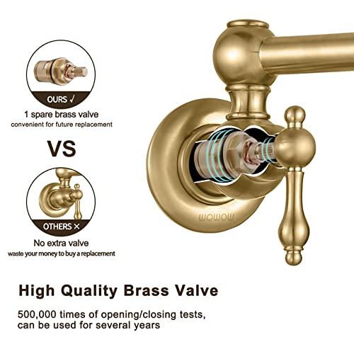 Wowow Gold Pot Filler Faucet, Wall Mount Copper Folding Faucet 2 Handle With Double Joint Swing Arms, Single Hole Brass Commercial Kitchen Faucet Over Stove #TOP5