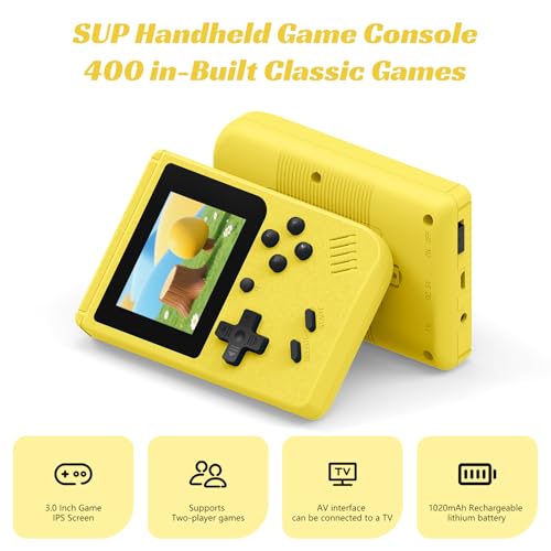 Image of Retro Handheld Games Console, Built-in 400 Video Games,Mini Portable Video Gaming Player with 3.0 Inch IPS Screen, Rechargeable Battery (Yellow)