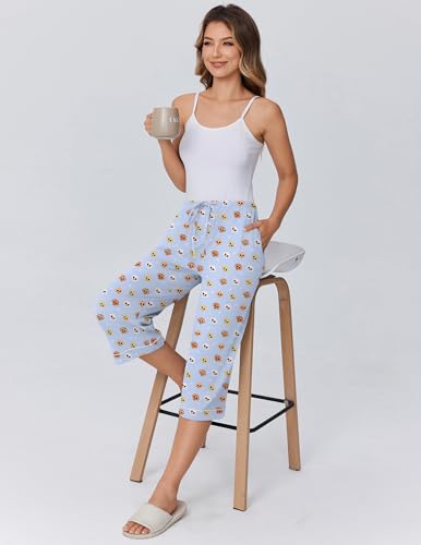 Image of Ekouaer Womens Pajamas Pants Capri Pj Bottoms with Pockets Sleep Pants | Comfy Drawstring Printed Soft Lounge Pants for Home, Daliy Wear