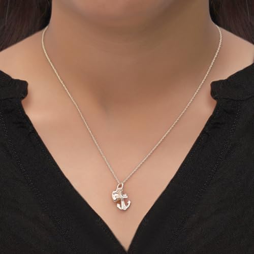 Anchor Cross Heart Charm Pendant Necklace For Women In 14k Gold Plated Sterling Silver Jewelry Along With 18" Rope Chain Gift For Her3