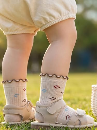 Image of Baby Toddler Girls Socks Grip Ruffle Non Slip Kids Cotton 12 Pack Socks