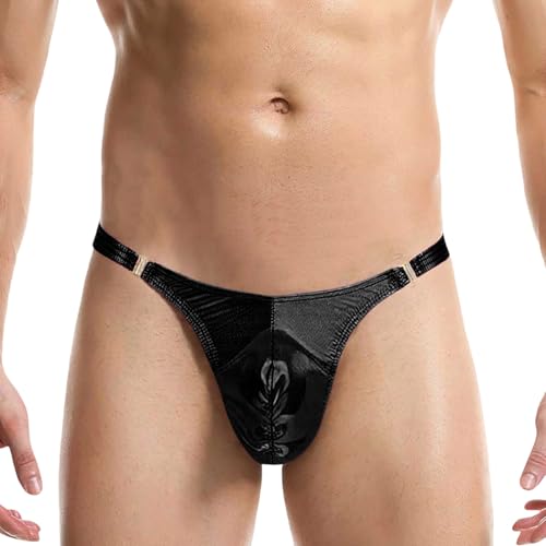 Mens Metallic Shiny Thong Swimsuit Bulge Pouch Bikini Swimwear Adjustable Board Surf Short Trunks Exotic Mens
