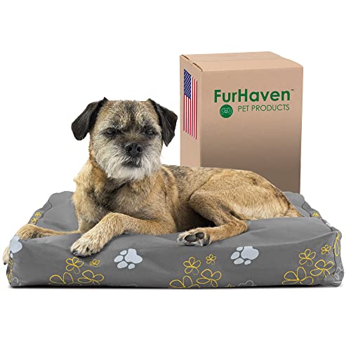 Image of Furhaven Water-Resistant Pillow Dog Bed for Small Dogs w / Removable Washable Cover - Indoor & Outdoor Garden Print Mattress - Iron Gate, Small