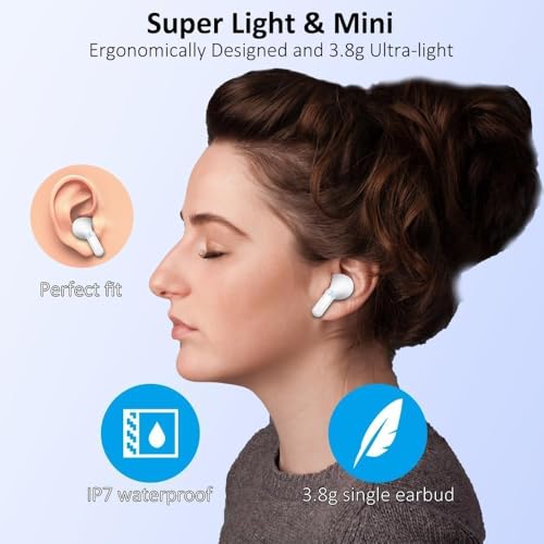 Image of Wireless Earbuds, 2026 Bluetooth 5.4 Headphones NEW Ear Buds 40H Bass Stereo in-Ear Earphones ENC Noise Cancelling Earbuds with 4 HD Mic, USB-C LED Display IP7 Waterproof Sport Headset for Android iOS