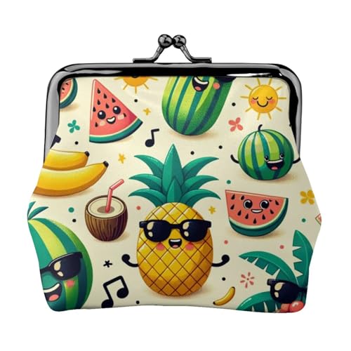 Pu Leather Buckle Coin Purse Tropical-Fruit-Party Girls Kiss-Lock Change Purse Wallets