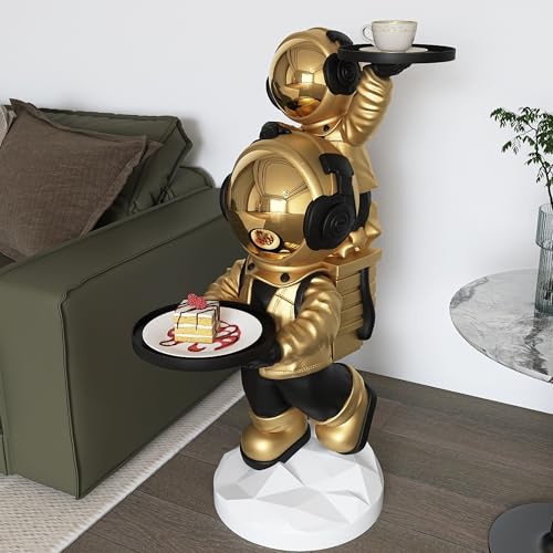 Figura grande de astronauta dorado con bandejas decorativas miniatura 2