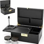 UkGlass Large Bamboo Wooden Stash Box with combination Lock, Rolling Tray and Glass Storage Jars - Wood Storage Rolling Set with Lock and Smoking Accessories Kit (Black Wooden Stash Box)