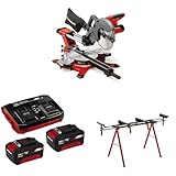 Einhell Akku-Zug-Kapp-Gehrungssäge TE-SM 36/10 L Li Power X-Change (36 V, 254 mm Sägeblatt, 3800 min^-1, Schnittlinien-Laser, inkl. 2x3,0 Ah Akku & Twincharger, inkl. Untergestell)