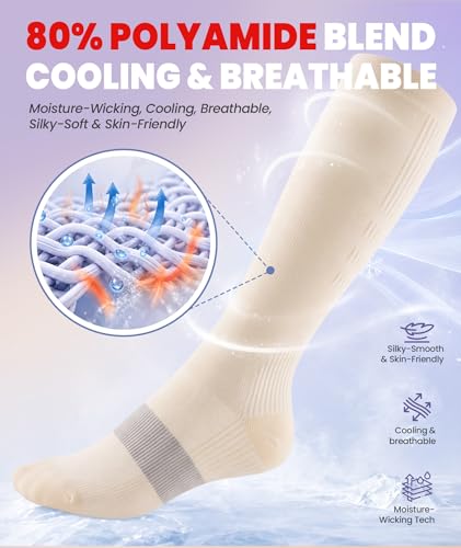 Image of PULIOU Cooling Compression Socks for Women Men, 20-30 mmHg Circulation Knee High for Travel, Flying, Running, 2 Pairs