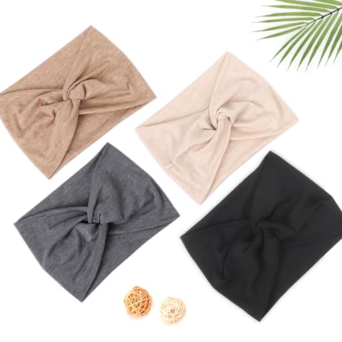 Image of DRESHOW 4 Pack Turban Headbands for Women Wide Vintage Head Wraps Knotted Cute Hair Band Accessories