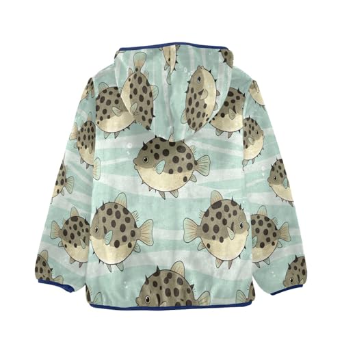 Fish Pattern Pufferfish Toddler Fleece Jacket Girl Boys Hooded Fleece Jacket Coat Warm Outwear Zip-up 3-10T2