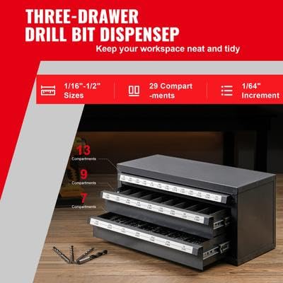 Happybuy Drill Bit Dispenser Cabinet, Three-Drawer Drill Bit Organizer Cabinet for 1/16