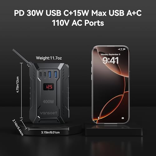 Vansoet 400W Car Power Inverter DC 12V to 110V AC (PD 30W/15W USB C + 2 USB A Ports & 2 AC Outlets) - image 5