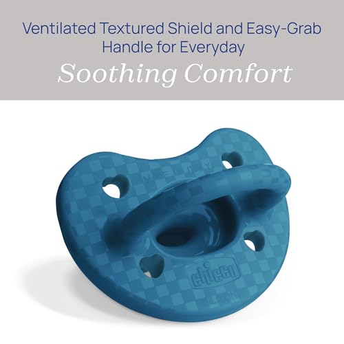 Image of Chicco PhysioForma Luxe Orthodontic Pacifier for Babies 16-24 Months, One-Piece 100% Soft Silicone, Supports Breathing, Textured Shield & Handle, Sterilizing Case, BPA Free, 12-Pack, Ocean Blue