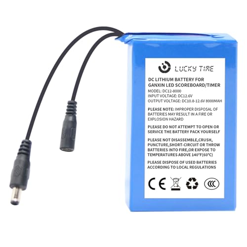 LUCKY TIME Battery Pack DC12V 8000mAH Rechargeable Lithium Battery Portable Lithium-ion Batteries with Charge for Timer,Camera,LED Strip