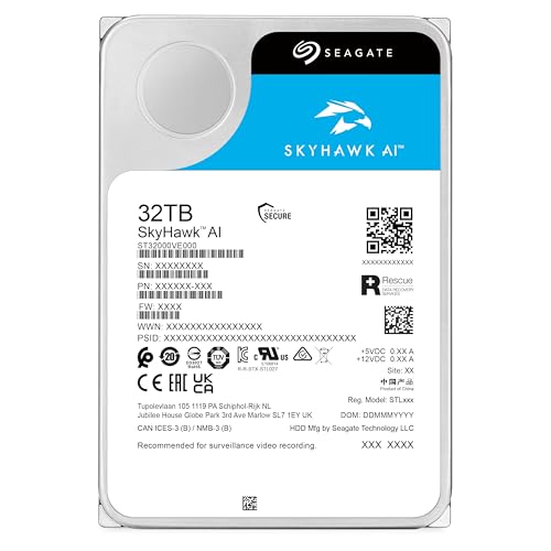 Image of Seagate Skyhawk AI 32TB Video Internal Hard Drive HDD - 3.5 Inch SATA 6Gb /s 512MB Cache for DVR NVR Security Camera System with in-House Rescue Services (ST32000VE000)