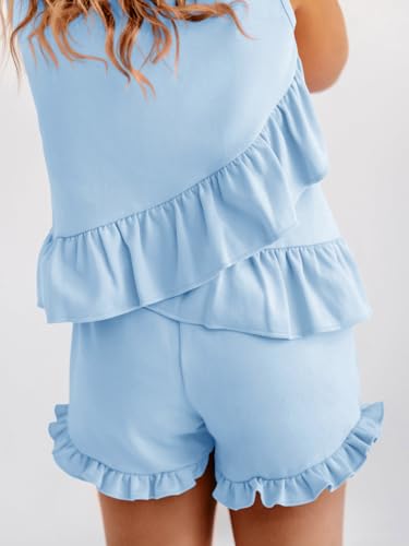Image of Haloumoning Girls Summer Clothing Sets Ruffle Tank Tops and Shorts | 2 Piece Outfits