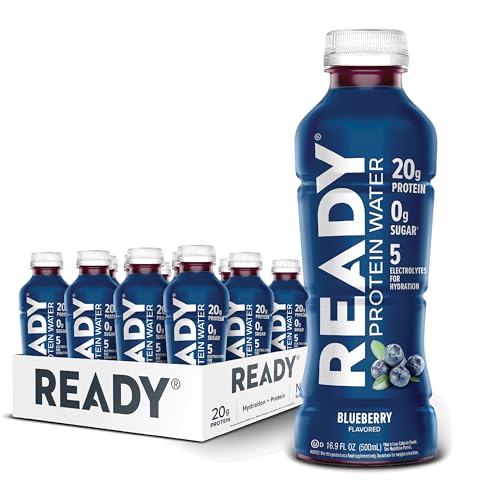 Image of Ready Clear Protein Water, Blueberry, 20g Whey Protein Isolate, 12 Pack | 0 sugar, Low-calorie sports drink with electrolytes & essential amino acids for hydration & recovery; 16.9 fl oz