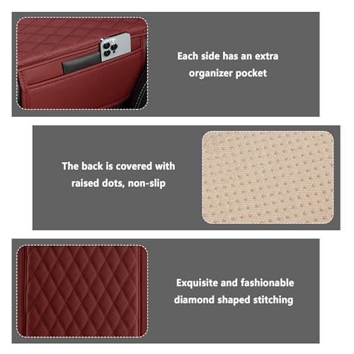 Image of Stacool Upgraded Car Center Console Cover,Microfiber Leather Car Armrest Cover Cushion with 2 Storage Bags,Universal Car Armrest Storage Box (Red)