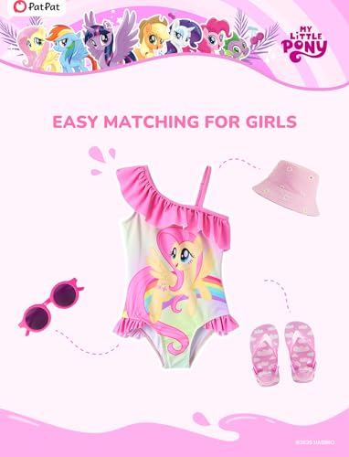 Image of My Litle Pony One Piece Swimsuit Pony Print Off-Shoulder Ruffle Summer Swimwear Beach Pool Kids, Pink, 2‑9 Years