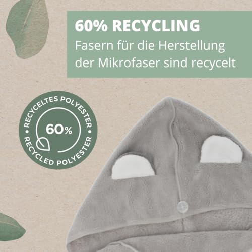 PARSA BEAUTY Nature Kids Haarturban: Oeko-TEX Mikrofaser Koalaohren - Schnelles, Haarschonendes Trocknen