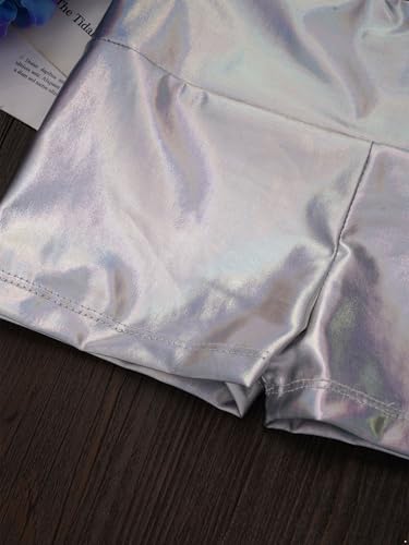 Kids Girls Sports Shorts Shiny Metallic High Waist Active Gymnastic Workout Activewear Bottoms4