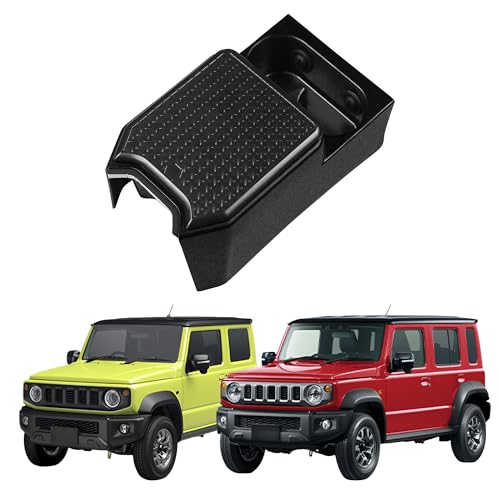 Kylorune ジムニー&ジムニーノマド&ジムニーシエラ に対応 カスタムパーツ JB64/JB74W/JC74専用アクセサリー 増設カップホルダー付きコンソールボックスボン リア収納ボックス (ブラック)