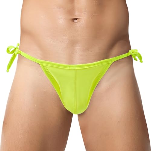 FEOYA Mens Side Tie Swim Briefs Low Rise Strappy Bikini Thong Swimsuit Solid Bulge Pouch Beach Panties Swimwear