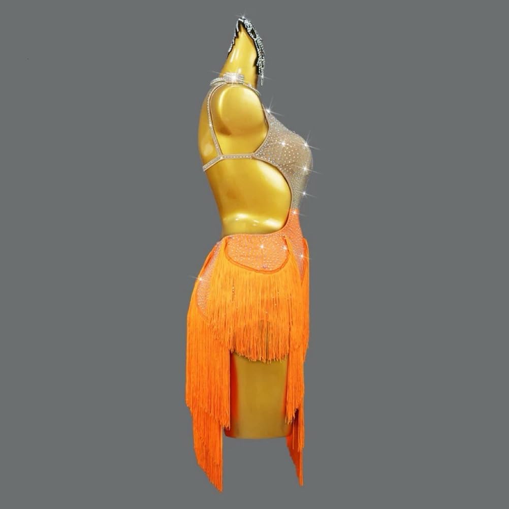Women's Latin Salsa Dance Dress Rhinestone Fringe Ballroom Cha Cha Practice Dancewear Tango Dancing Costumes